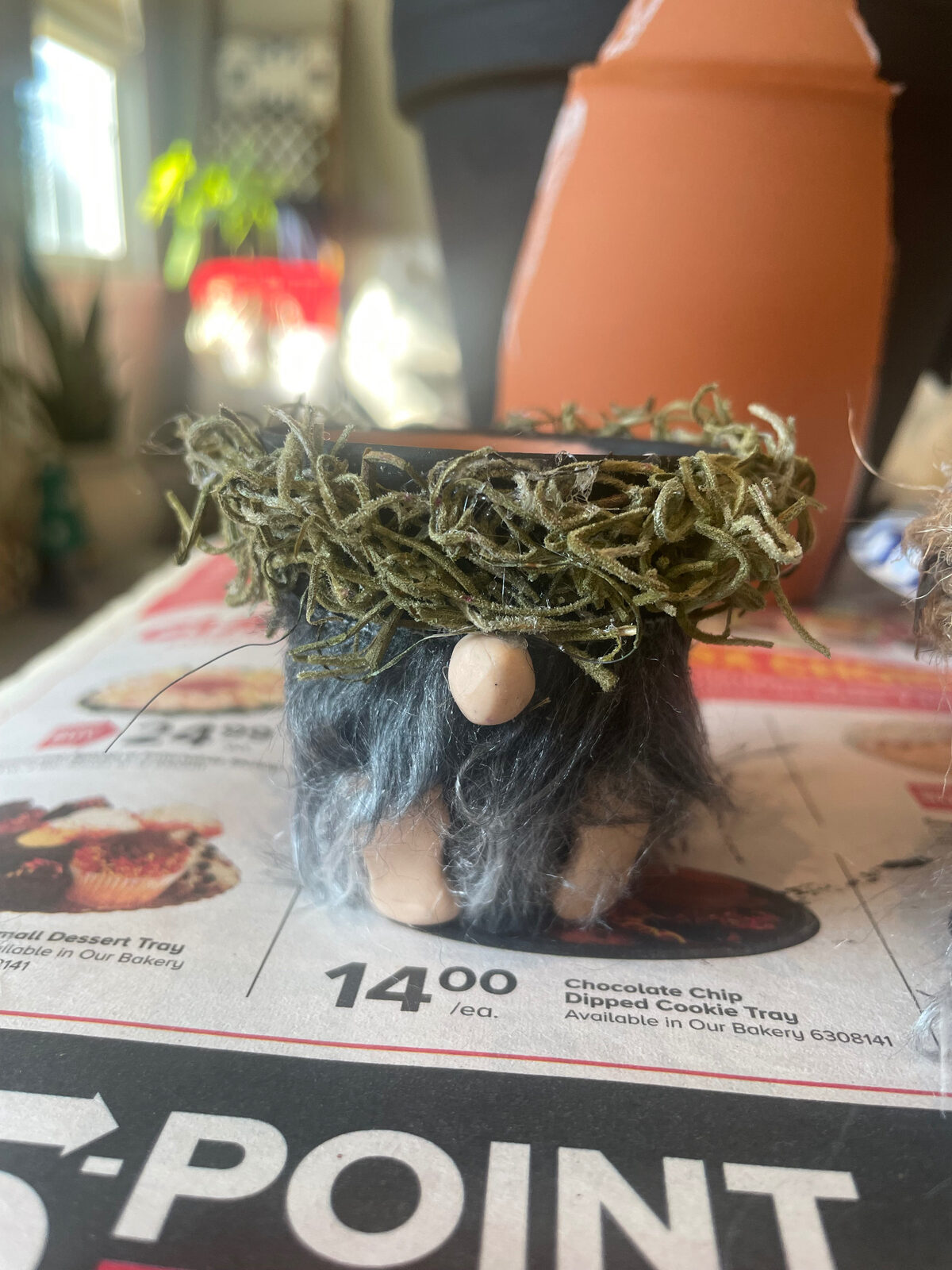 Mini gnome planter with a moss hat